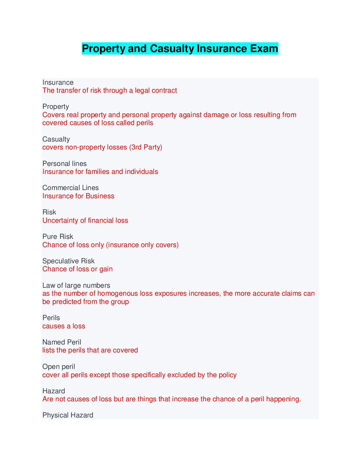 Preview image for Property and Casualty Insurance Final Exam Study Guide - Georgia | with Complete Solution